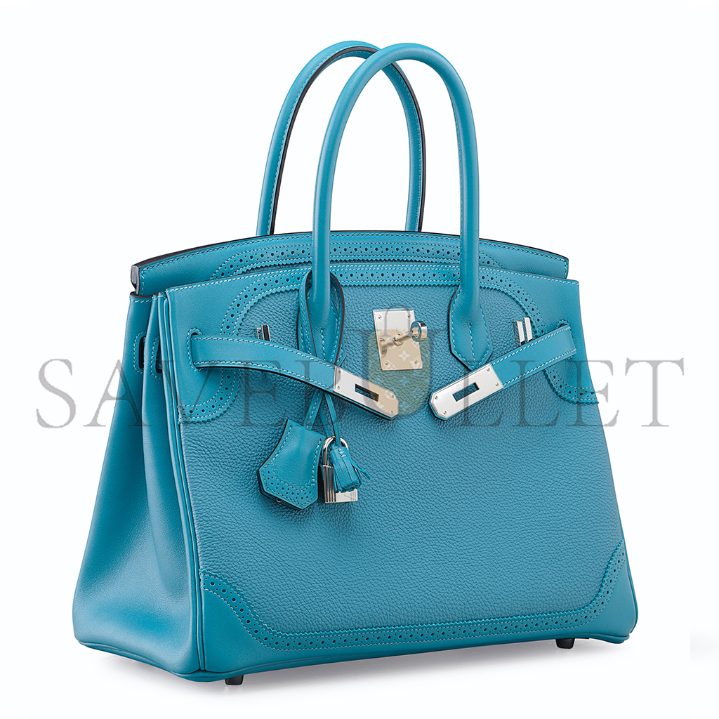 h**mes birkin 30 lace series De*1m blue silver buckle h082653ck69 (30*22*15cm)